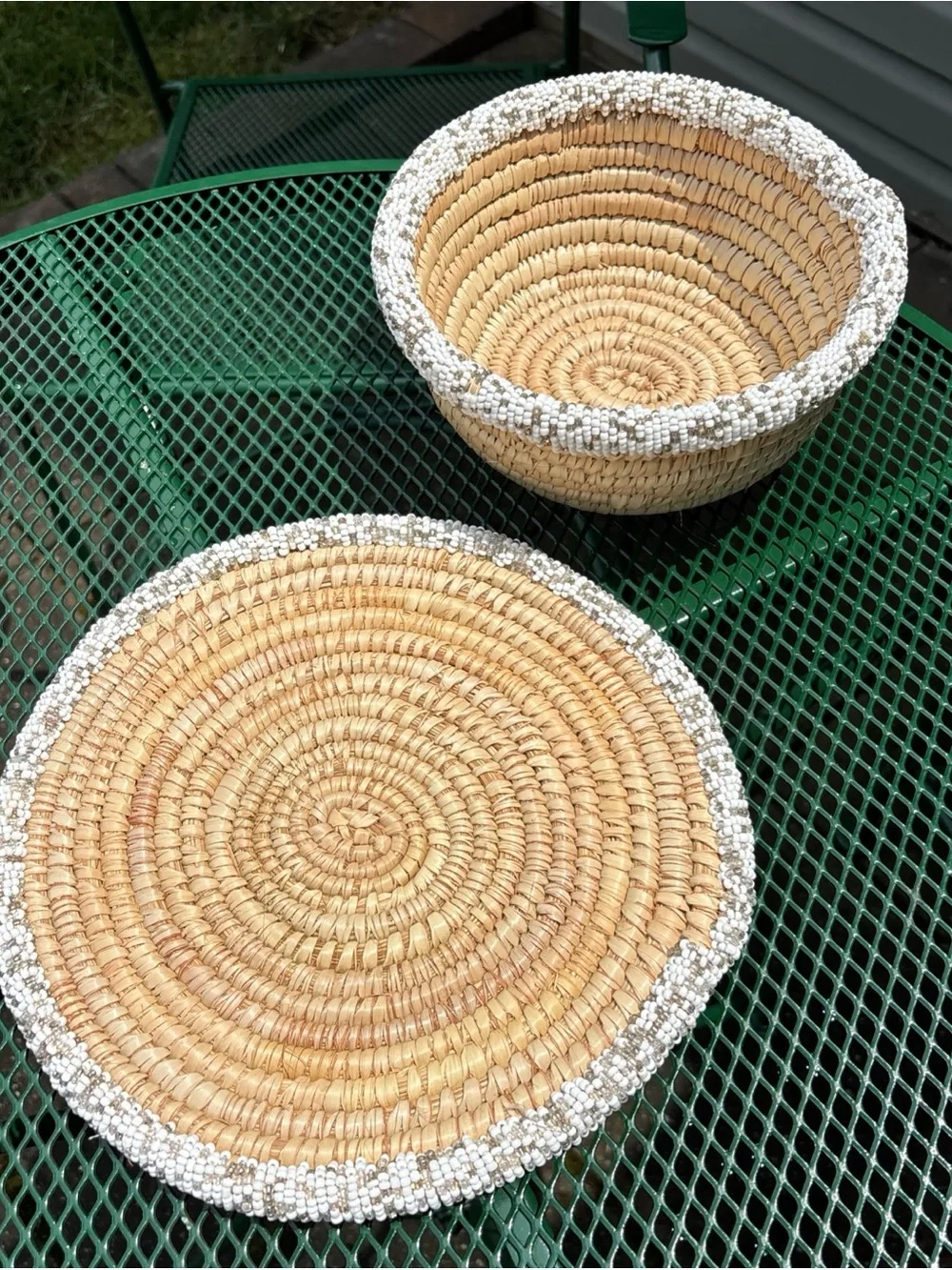 Sweetgrass Baskets (2) With White, Clear And Silver Beads